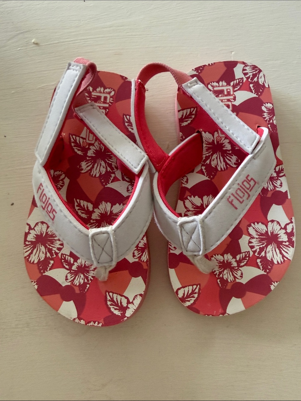 Flojos Kids White-Strap Red Floral Flip Flops